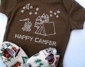 Happy Camper Organic Gift Set for Baby-  Brown Bodysuit SHORT sleeves 0 3 6 12 18 and matching Eco Friendly Shoes- Baby Clothes