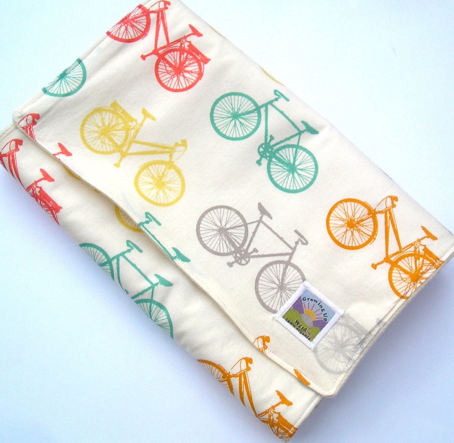 Set of Two- Organic Cruiser Bikes Burp Cloths - Unisex Rainbow Colors - Organic Cotton with Organic Flannel Backing