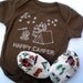 Happy Camper Organic Gift Set for Baby- Brown Bodysuit Size 3-6 months LONG sleeves and matching Organic Camping Shoes