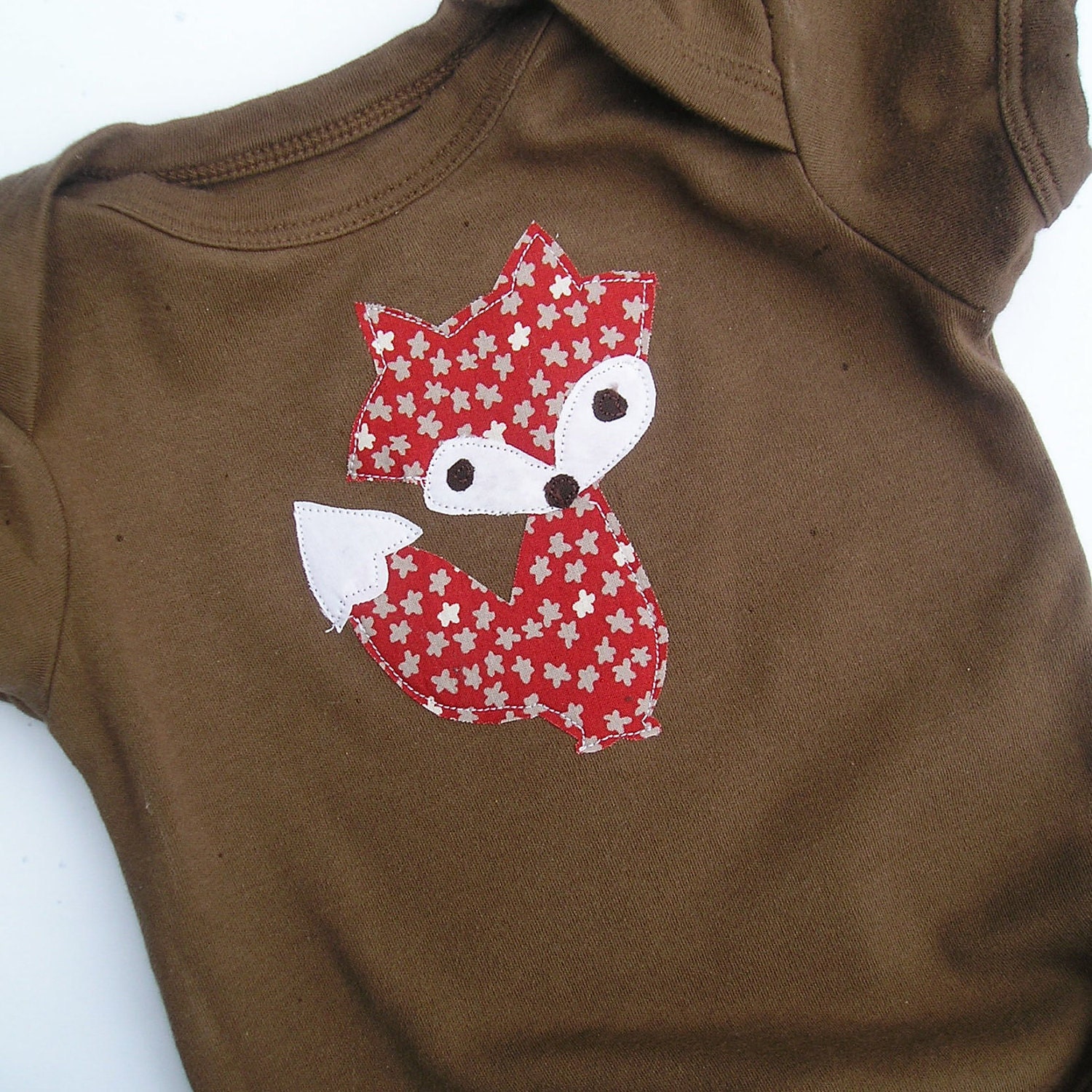 Organic Cotton Fox Applique Baby Bodysuit Children Clothing Acorn Brown 0 3 6 12 18 Months LONG Sleeve- Baby Clothes