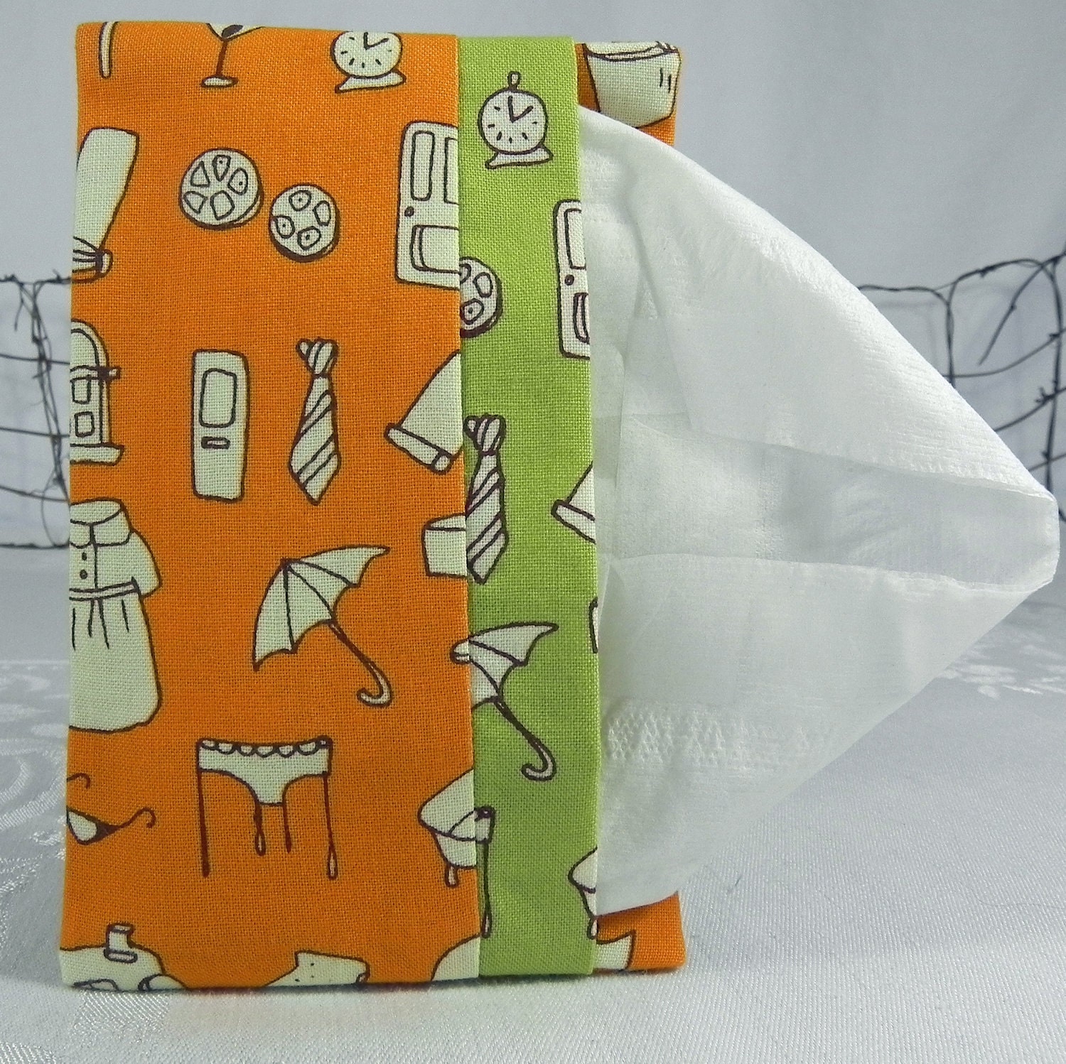 Pocket Tissue Holder for Purse, Backpack, Travel Orange & Green