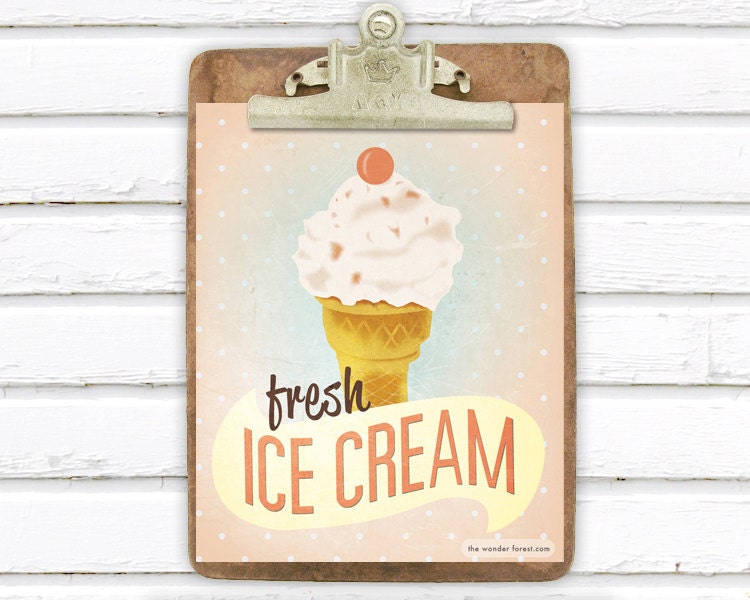 Fresh Ice Cream Retro Vintage Style 8x10 Art Print Digital Artwork Photo Print