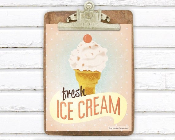 Fresh Ice Cream Retro Vintage Style 8x10 Art Print Digital Artwork Photo Print