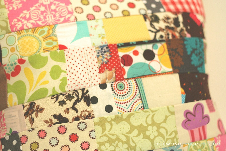Mulberry Street - Scrappy Patchwork Throw Pillow Cover Quilted 16x16