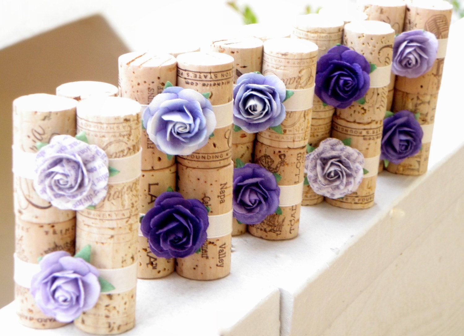 Ombre Place Card Holder in Lavender Mist, Vineyard Collection, Set of 10, Repurposed Wine Corks for Wedding Reception or Bridal Shower