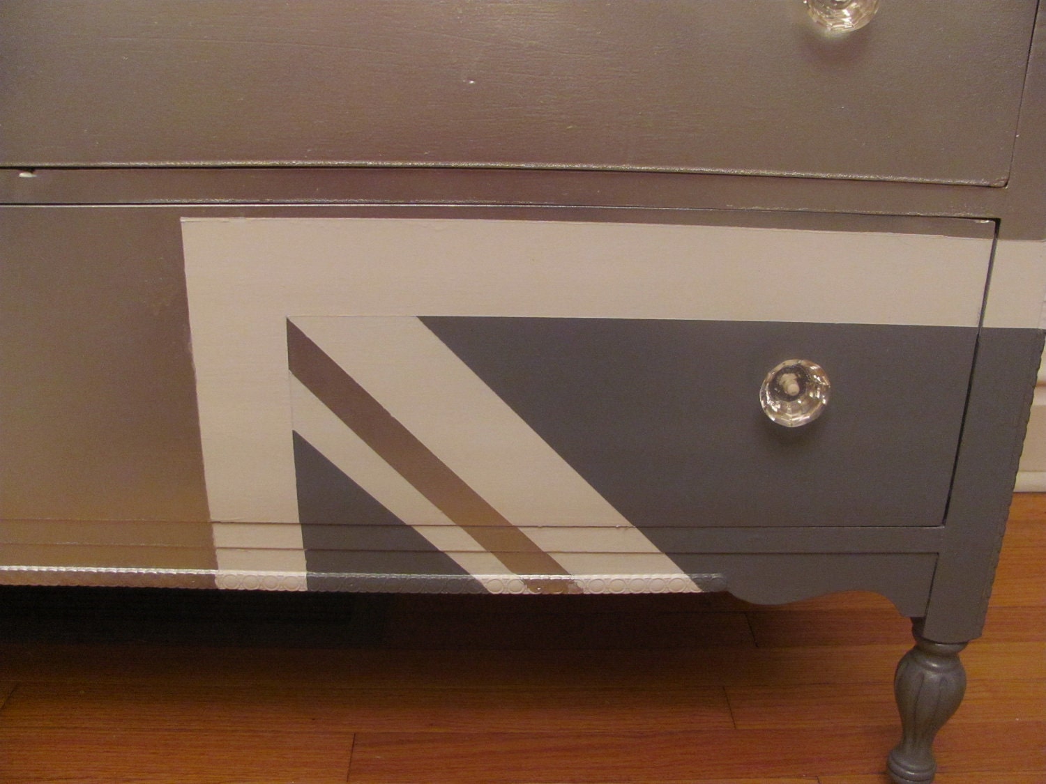ReLoved and UpCycled - Stunning Antique Union Jack Silver Grey and White High Gloss Dresser