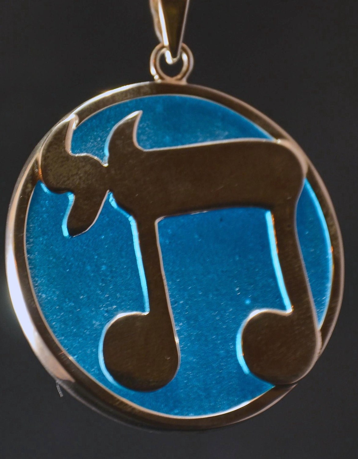 Chia with musical notes sea glass pendant