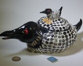 Loon tea pot Hand made in USA  from a lump of clay, totally unique, baby loon on top