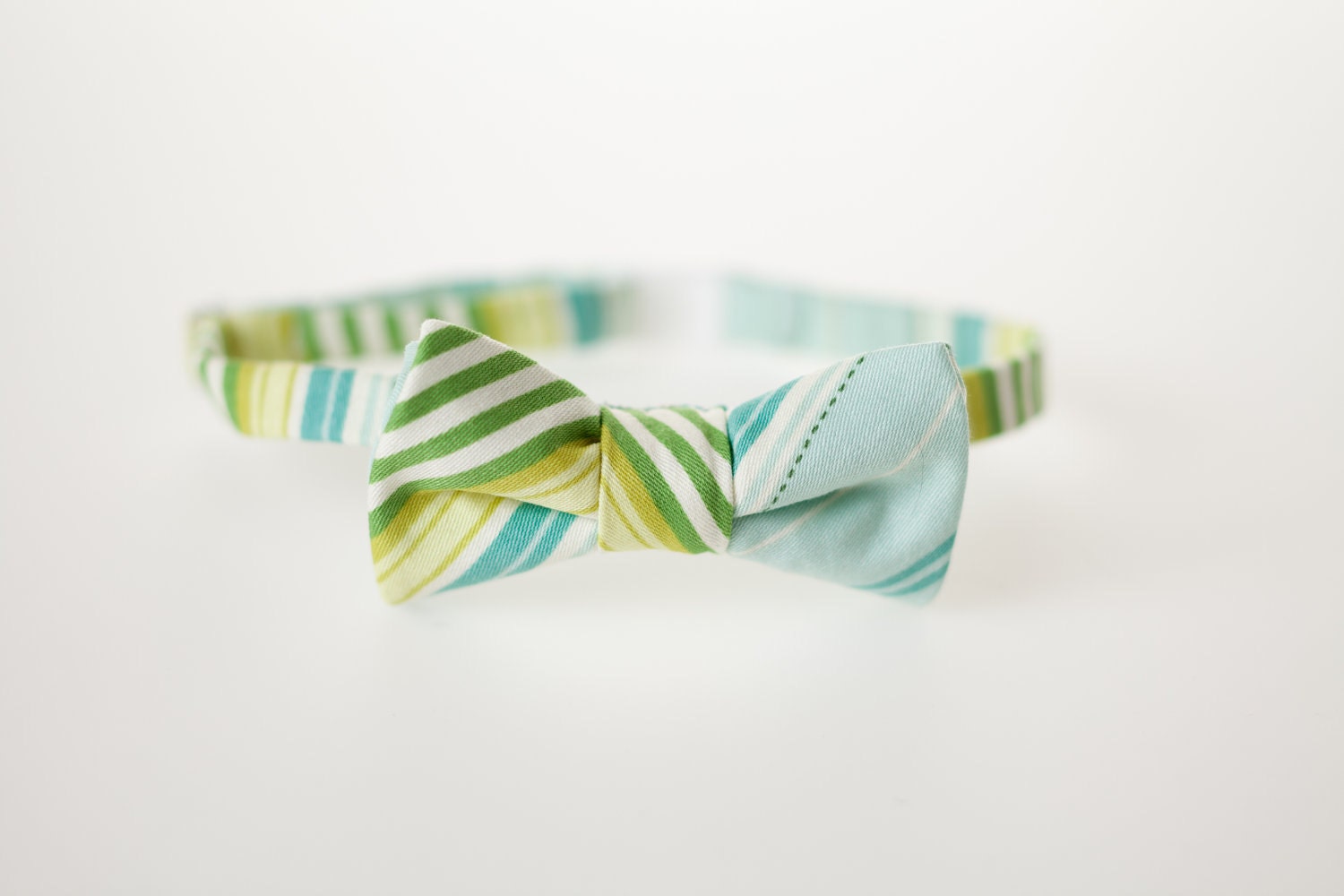 Little Boy Bow Tie - Blue, Green, and Yellow Stripes - Ready to Ship