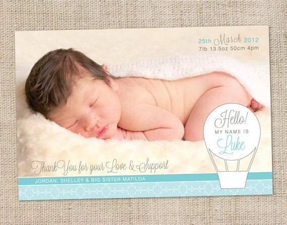 Printable Custom Baby Boy Birth Announcement - Up & Away Il_570xn