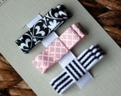 Girls Mini Hair Clip Trio for baby, infant hair clips, toddler, tween, teen, adult - Black Tie Hair Clippies - 2 SIZES AVAILABLE