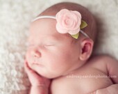 Baby Pink Felt Flower Headband for baby, Light Pink Flower Headband for newborn, infant, toddler, tween, teen, adult - Photography Prop