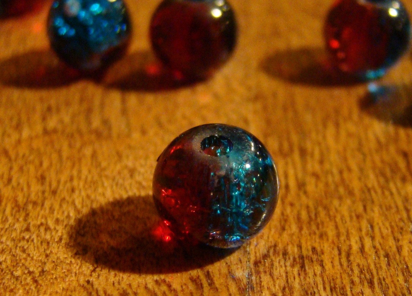 Red/Blue Bicolor 8mm Round Glass Crackle Beads (20)