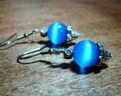 Blue Cats Eye Dangle Earrings