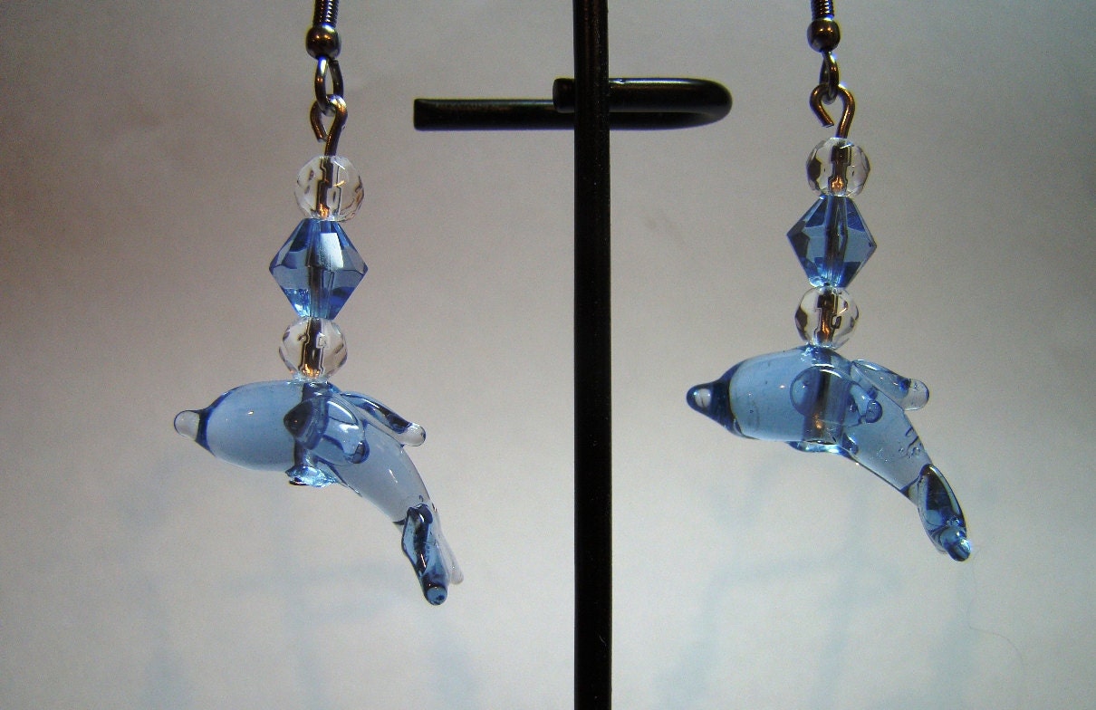 Blue Dolphin Glass Dangle Earrings