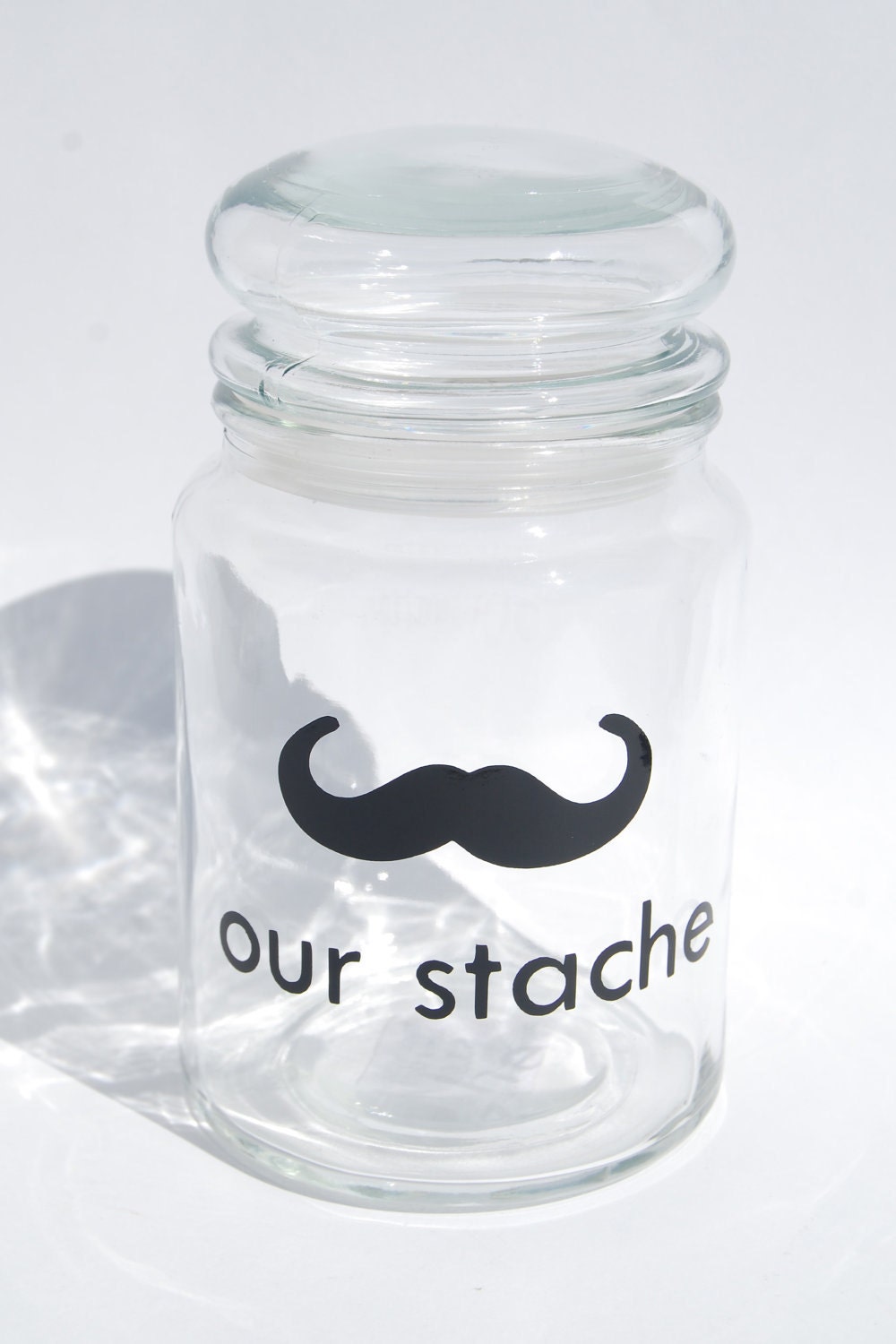 Our Stache large jar.... the Cowboy Mustache Glass Jar...a perfect place for your 'STACHE' - Great Wedding gift, Anniversary or Family
