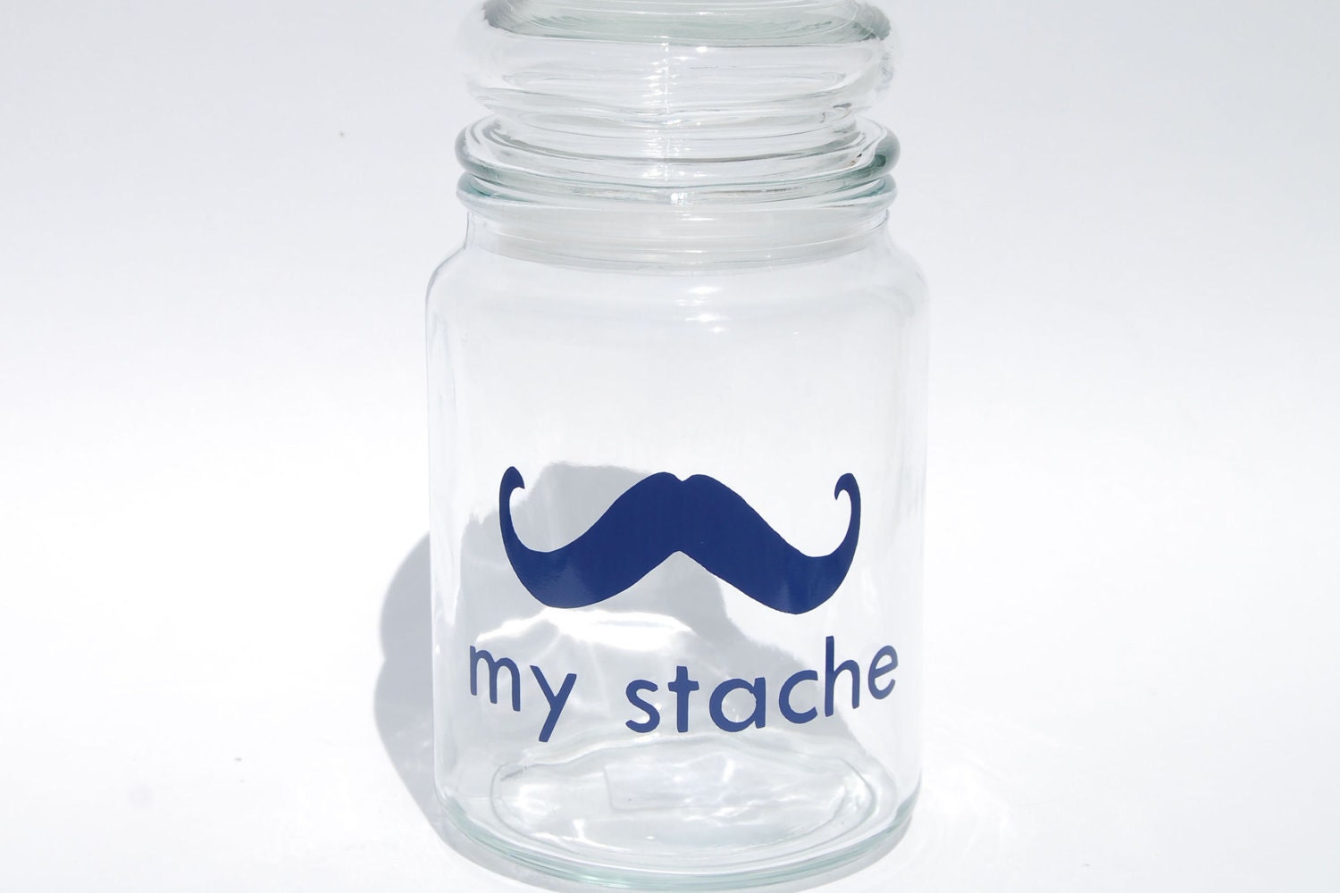 My Stache large jar.... the Gentleman Mustache Glass Jar...a perfect place for your 'STACHE'....THREE color options