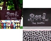 Personalized Tote Bag - Stick Figure Mom Dad Teacher Baby Girl Boy Dog Cat Bird - You Choose Fabrics
