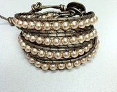 Faux Pearl and Leather Wrap Bracelet, chan luu style