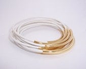 White leather Bangles with Gold or silver tubes, Tube Bracelet, Boho chic Jewelry, White Bracelet
