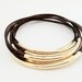 Tube Bracelet- Antique Brown Bangle, Leather Bangle Bracelet with Gold or Silver Beads, Boho Chic Bracelet