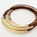 Light Brown Leather Bangles with Gold or Silver Tube Accents