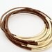 Light Brown Leather Bangles with Gold or Silver Tube Accents