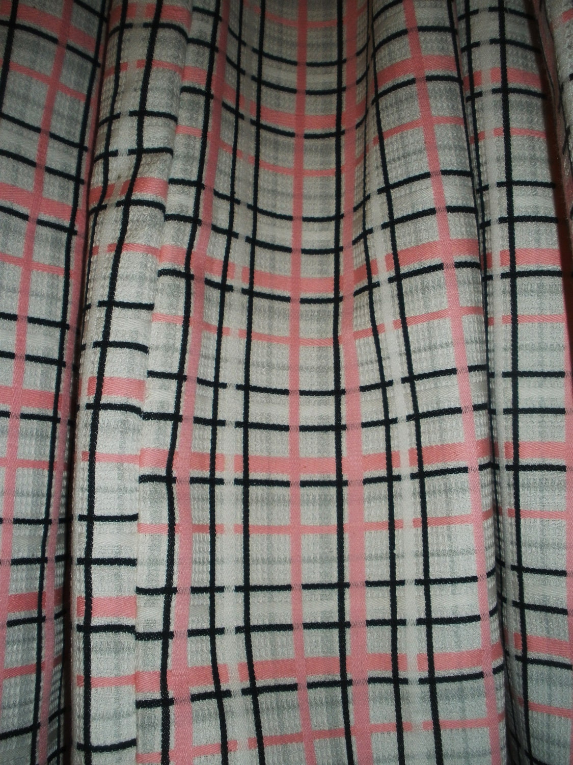 1950's Retro Curtains Black and Candy Cotton Pink Plaid . Super Cute . Very Wide . 1 Pair