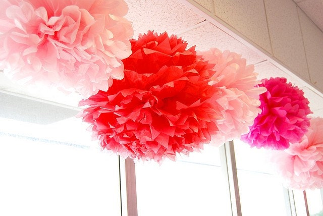 6- tissue Pom Poms- Ready to Pop