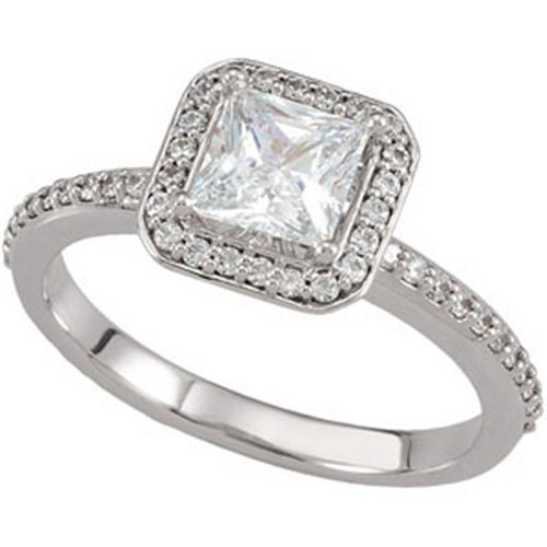 00 CT Diamond Halo Engagement Ring Princess Cut Center Stone 14K ...