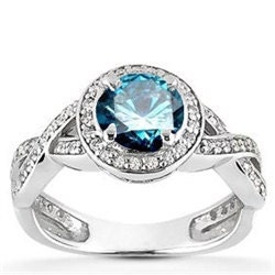 1.00CT Blue Diamond Engagement Ring Pave Halo Vintage Antique Style 14K White Gold (4-9)