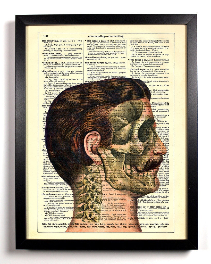 Mustache Man Skull X-ray Upcycled Dictionary Art Vintage Book Print Recycled Vintage Dictionary Page Buy 2 Get 1 FREE