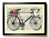 Bicycle With Flowers Repurposed Book Upcycled Dictionary Art Vintage Book Print Recycled Vintage Dictionary Page  Buy 2 Get 1 FREE