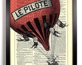 Book Print Upcycled Dictionary Art Vintage Book Print Recycled Vintage Dictionary Big Red Hot Air Balloon  Page Buy 2 Get 1 FREE