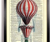 Red Striped Hot Air Balloon Repurposed Book Upcycled Dictionary Art Vintage Book Print Recycled Vintage Dictionary Page Buy 2 Get 1 FREE