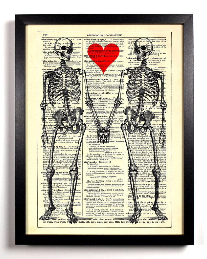 Till Death Do Us Part Skeleton Love Heart Book Print Upcycled Book Art Upcycled Vintage Book Print Antique Dictionary Buy 2 Get 1 FREE