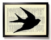 Swallow Silhouette Repurposed Book Upcycled Dictionary Art Vintage Book Print Recycled Vintage Dictionary Page Buy 2 Get 1 FREE