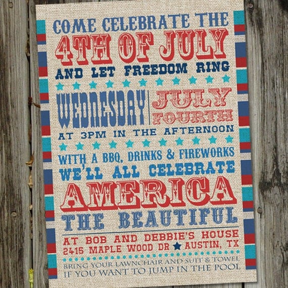 America The Beautiful Vintage Fourth of July Inviation