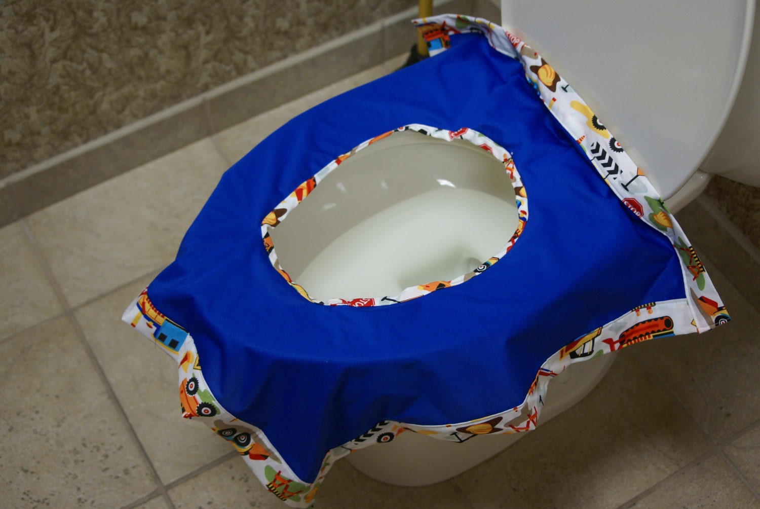 On the Go Reusable & Washable Toilet Seat Cover w/ Carry Bag - No More Little Hands on Public Toilets-Construction Trucks