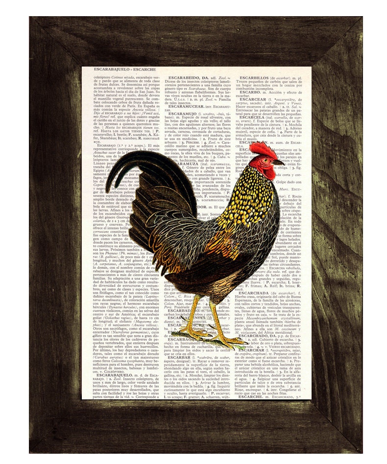 Chicken Book print  dictionary Print on Vintage Dictionary Book altered art dictionary page illustration book print art