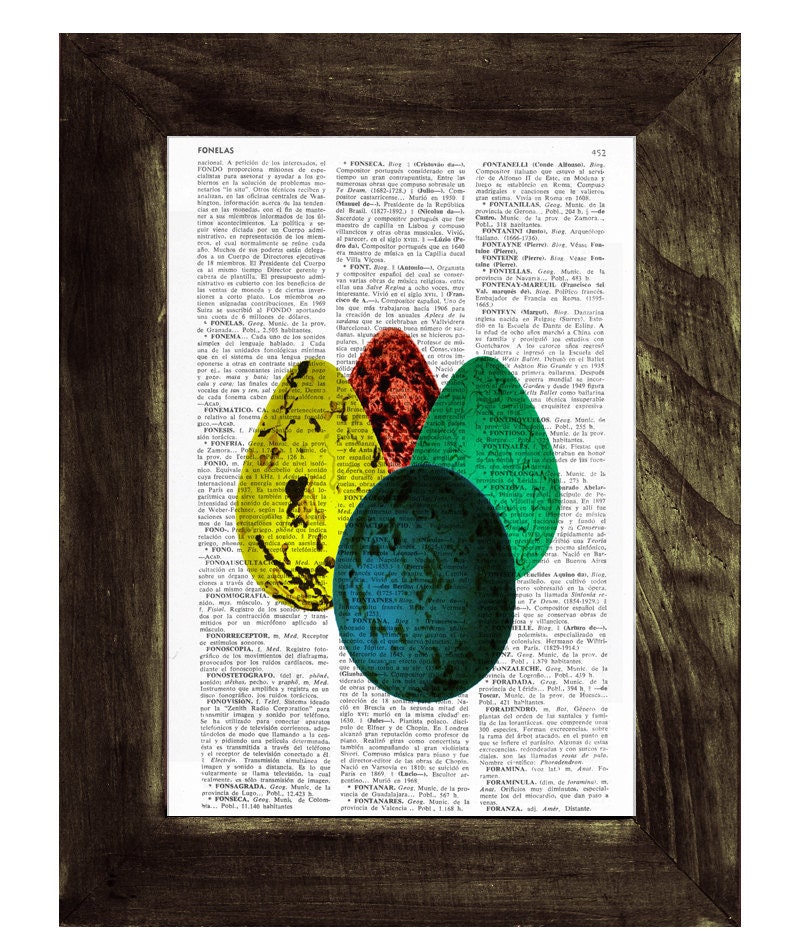 Bird eggs rainbow colors printed on Book page - Mixed media  art dictionary page printed