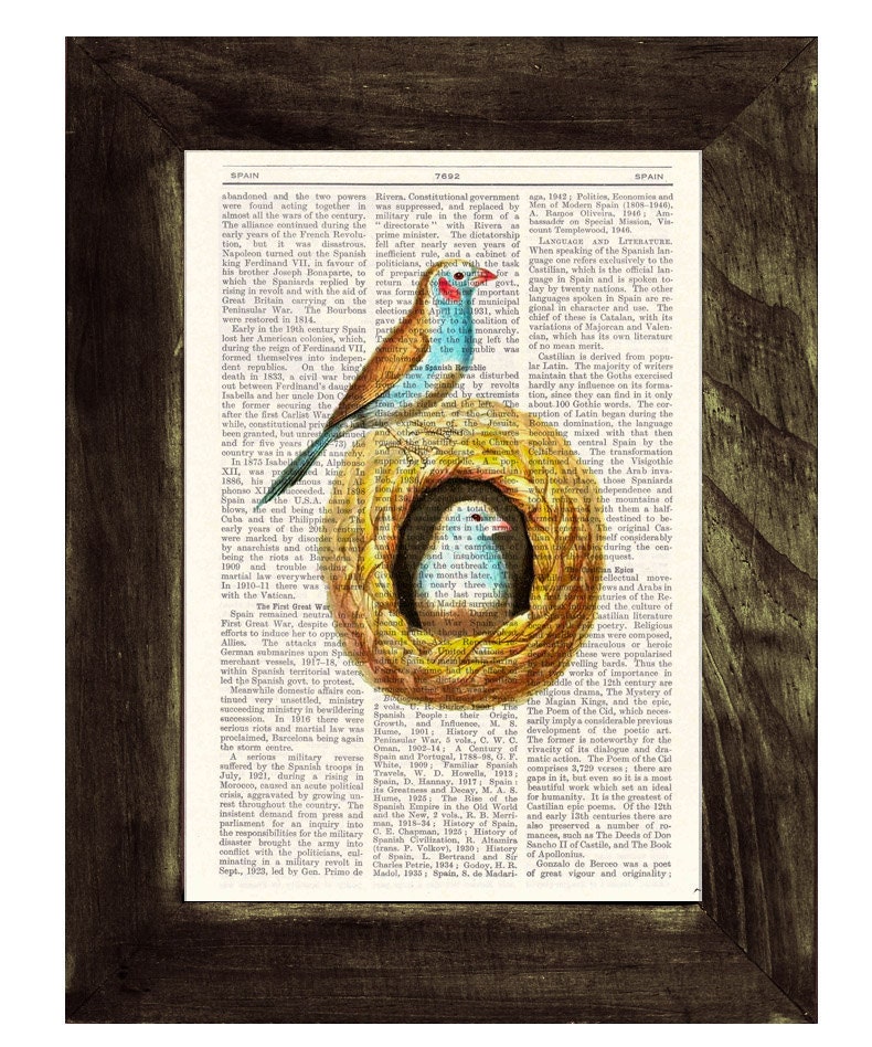 Birds in their nest Print on Vintage Book  Perfect  gift altered art dictionary page illustration book print  art