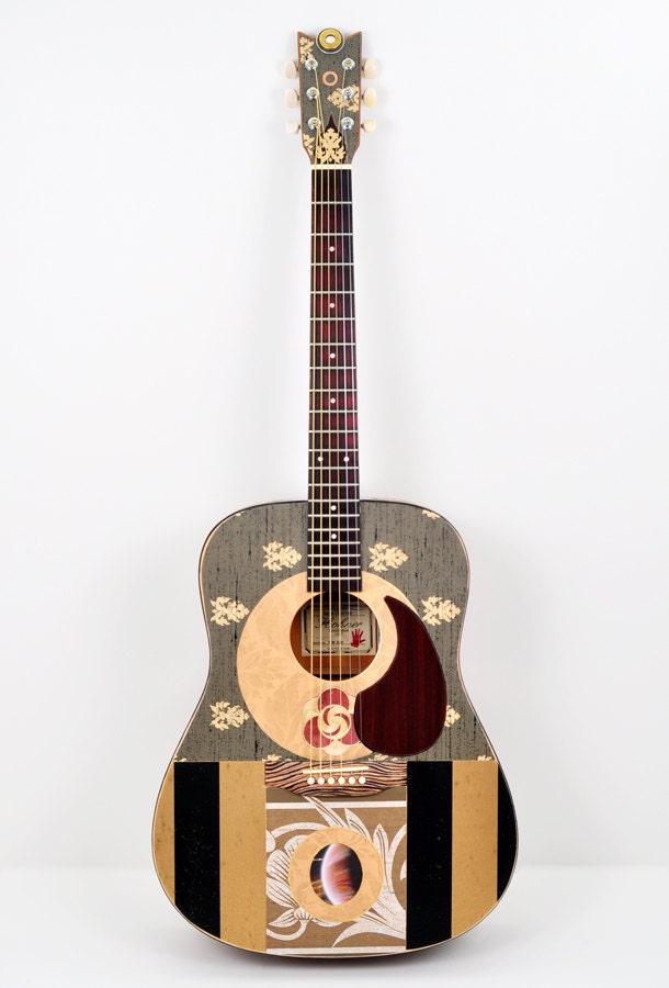 Custom for Sydney - Acoustic Guitar, Modified "Saturn Calling" Altered, Playable Art Instrument