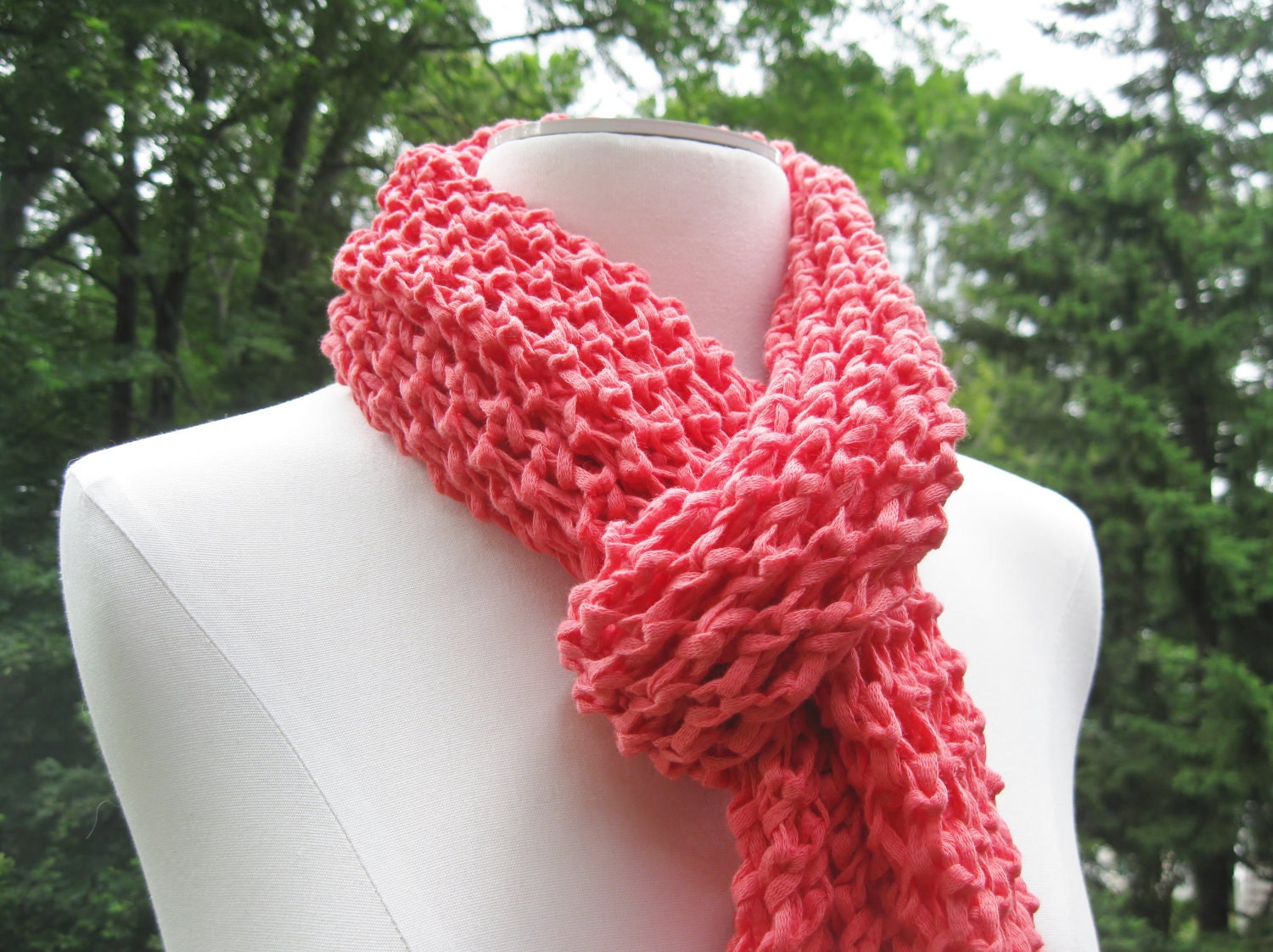Organic Cotton Scarf - Coral Red Pink Orange