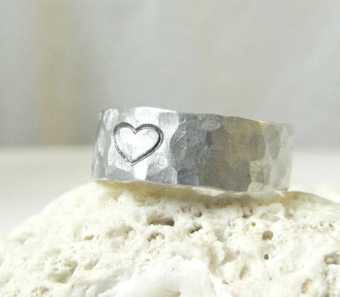 Sterling .925 Heart Ring Hammered Sterling Silver Band Ring