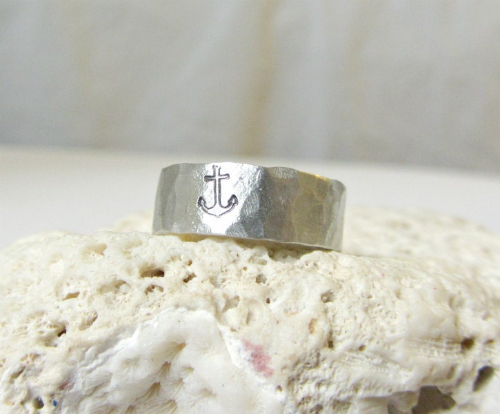 Anchor Ring- Silver Hammered Band Ring