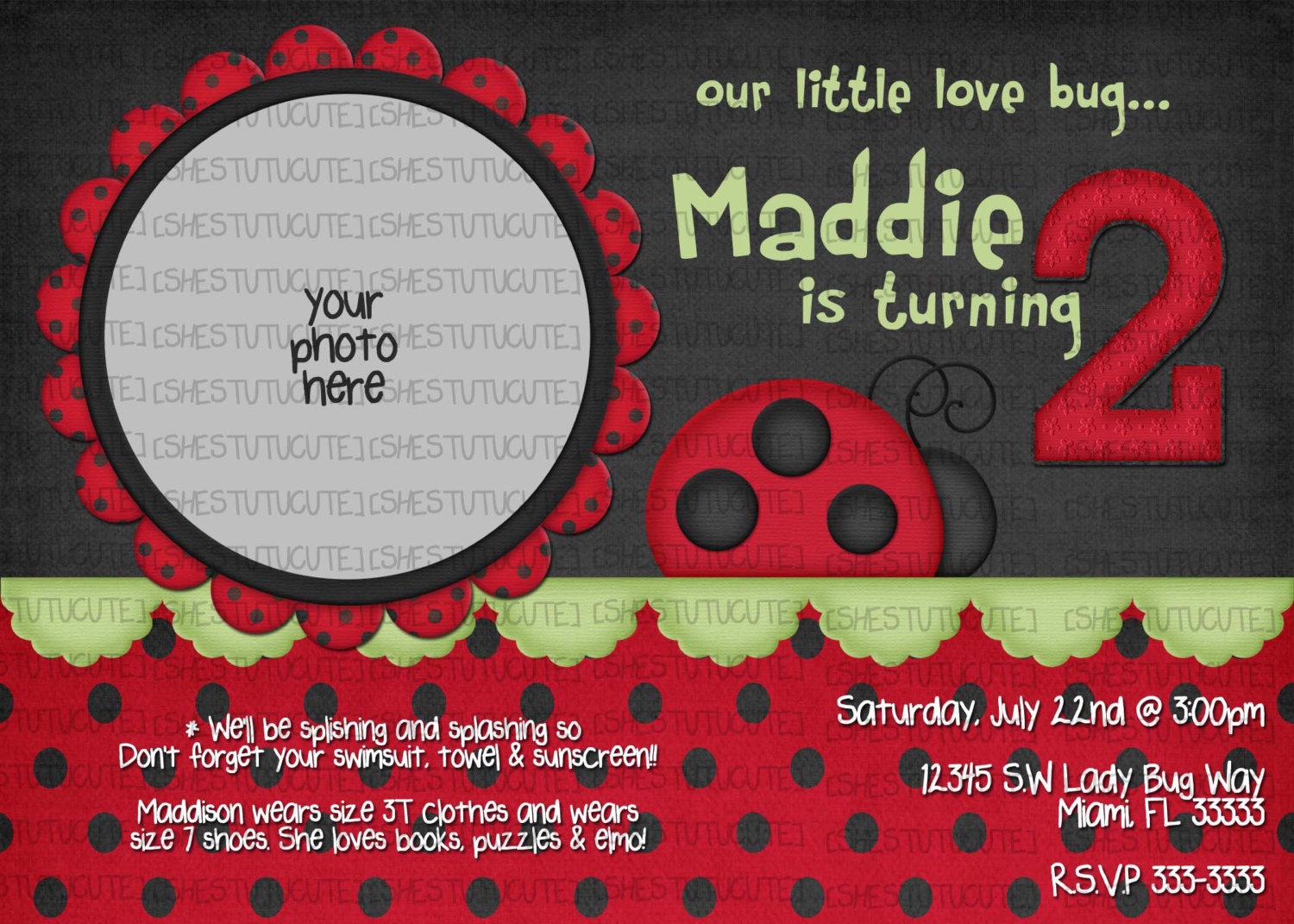 Lady Bug Birthday Invitation Digital File YOU-PRINT Il_170x135