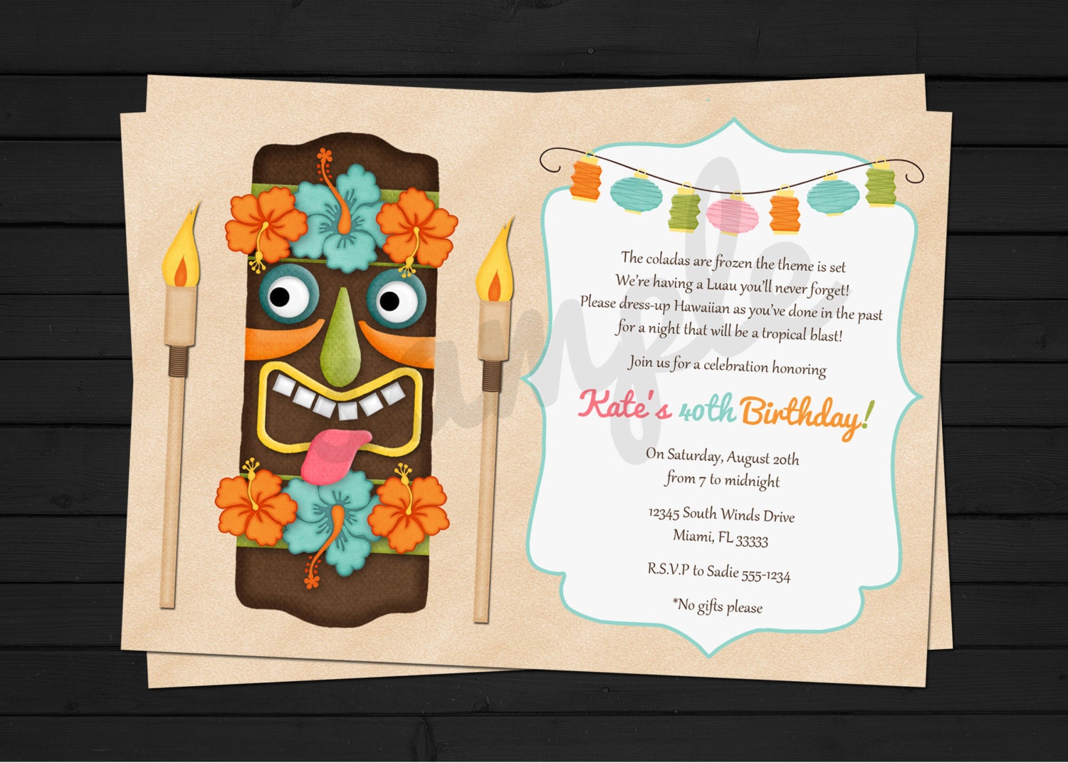 Hawaiian Luau Birthday Invitation Digital File YOU PRINT Il_170x135