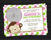 Mod Monkey Girl Birthday Invitation Digital File YOU-PRINT Il_170x135