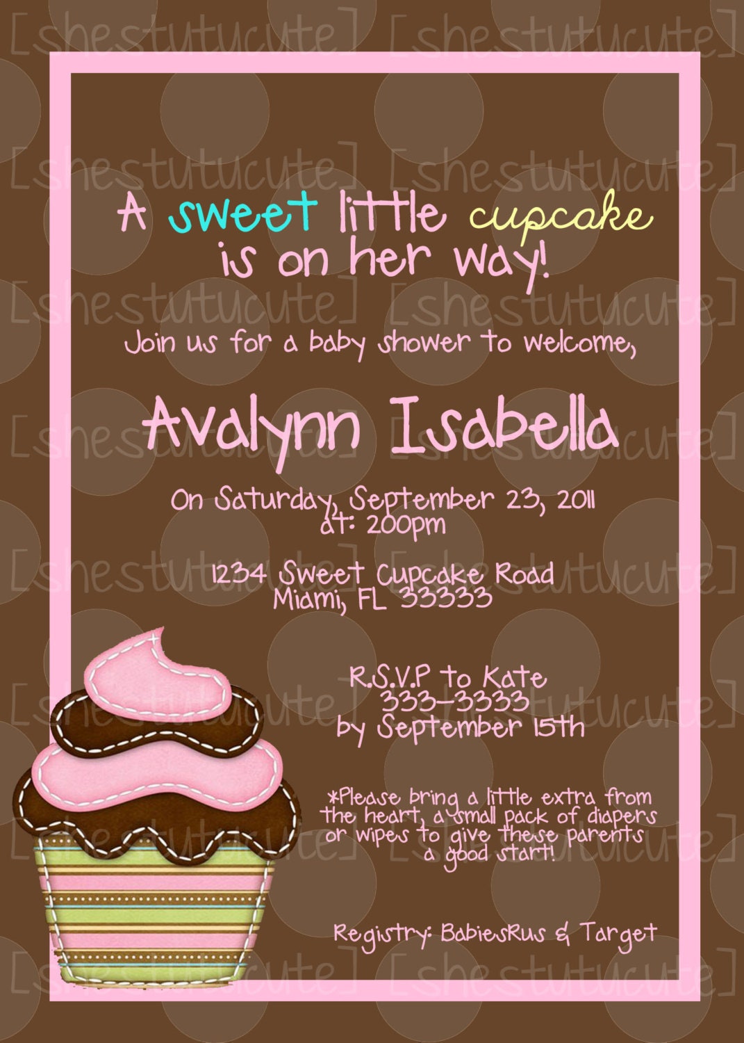 Cupcake Birthday or Baby Shower Invitation Digital File YOU-PRINT Il_570xn